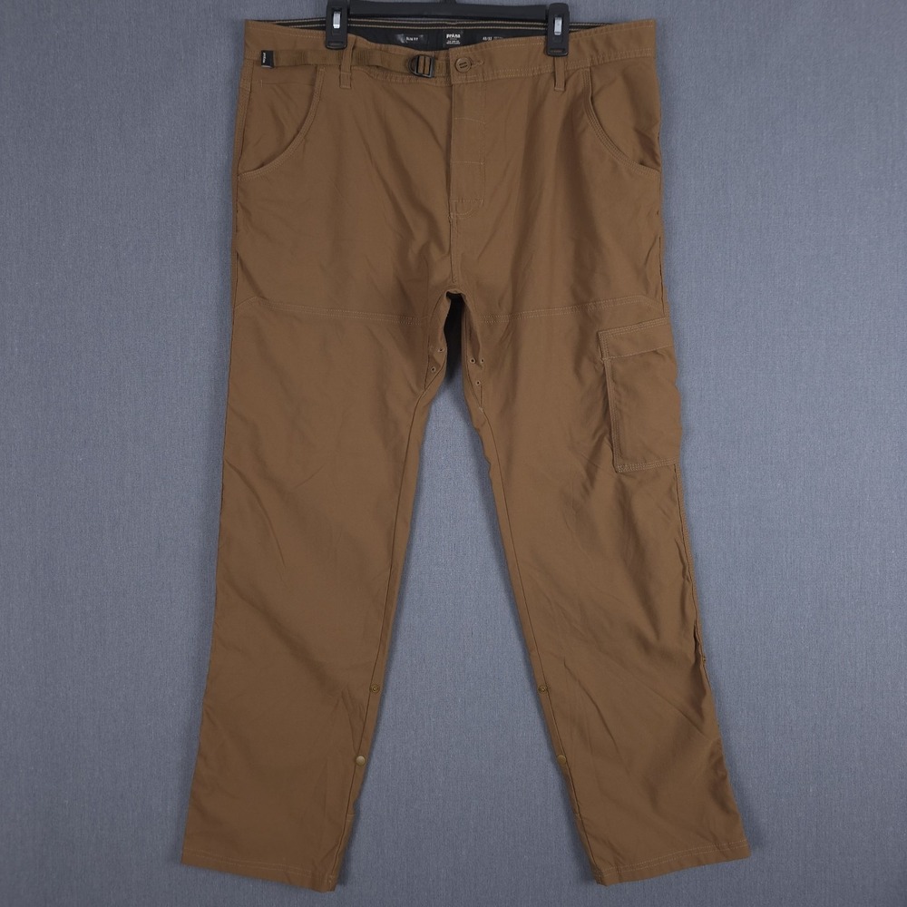 Prana Stretch Zion Slim Pants Mens 40x32 (Fits 39x31) Brown Nylon Belted 1969831